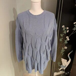 J.Jill Women's Small Tall Chenille Soft Chucky Sweater Blue Cable Knit Pullover